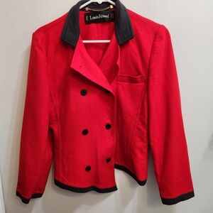 Louis Feraud Vintage Red Blazer With Black Trim Size U.S. 4 100% Virgin Wool